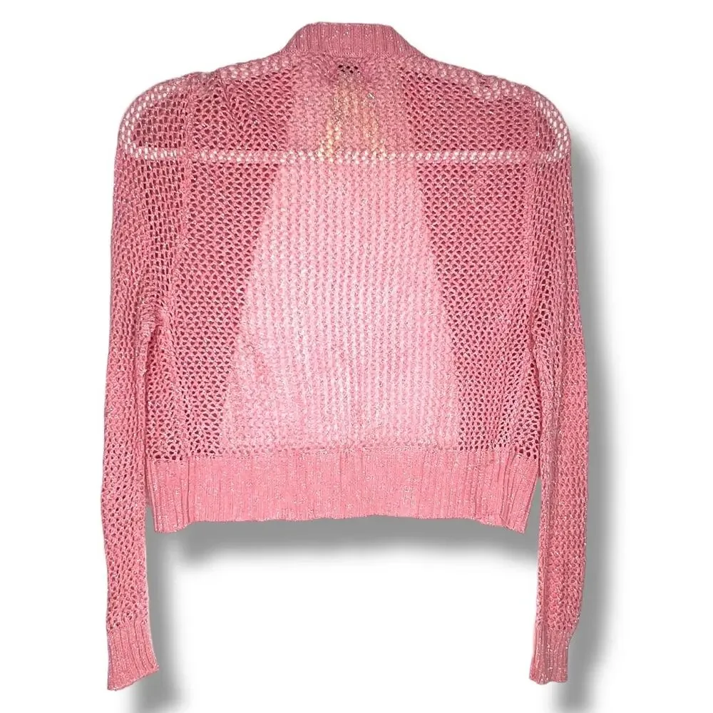 Girls Moe Clothing Pink Open Knitted Cardigan Sweater Medium